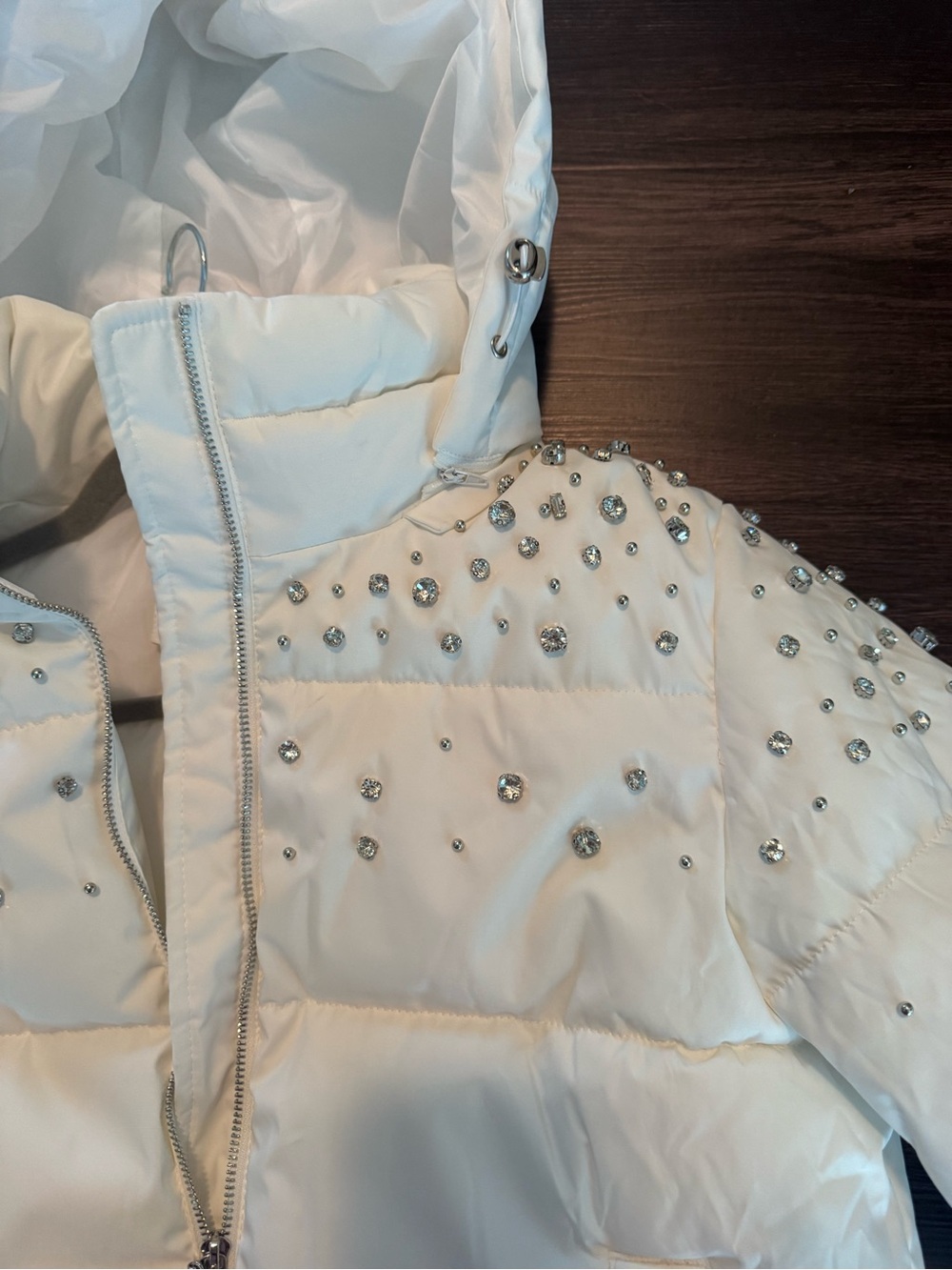 White Rhinestone Puffer Jacket - Picture 3 of 4